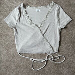 Garage Gray Ruffled Wrap Blouse
